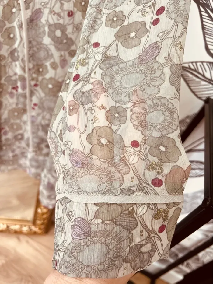 Taille S ~ 36 blouse manches 3/4 femme beige et violet 🌺 - photo numéro 3