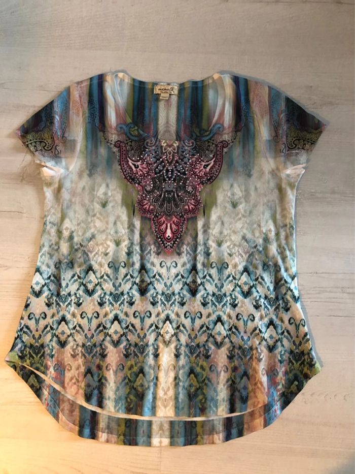AN72:Blouse imprimée et strass TL (44/46) NEUVE - photo numéro 3