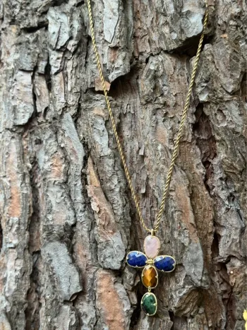 Long sautoir habaha Paris chaînes  réglables croix xl pierres naturelles