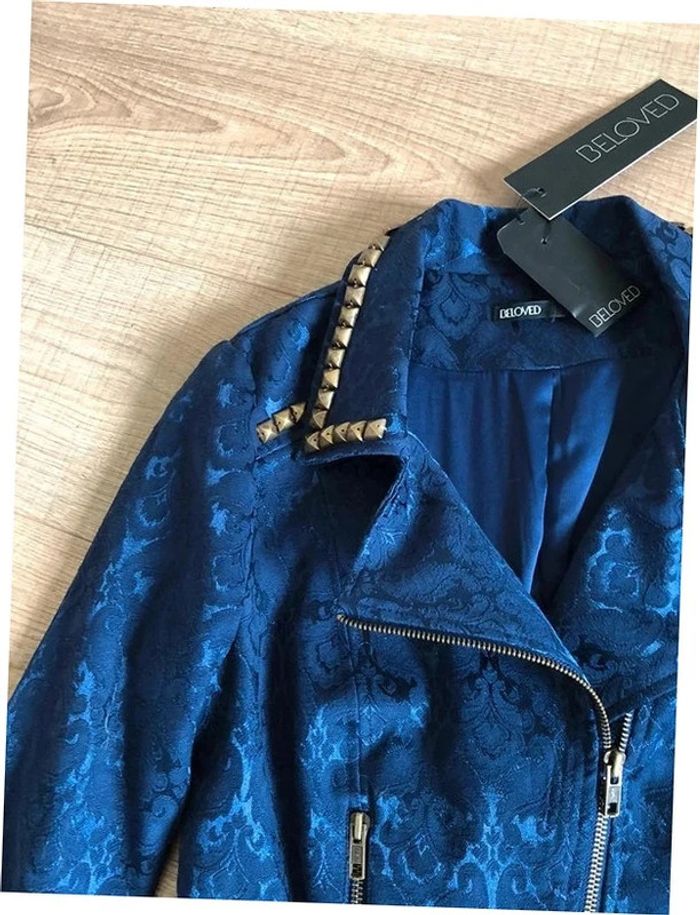 Veste jacquard bleue marine neuve avec rivets Beloved taille M (taille petit) - photo numéro 18