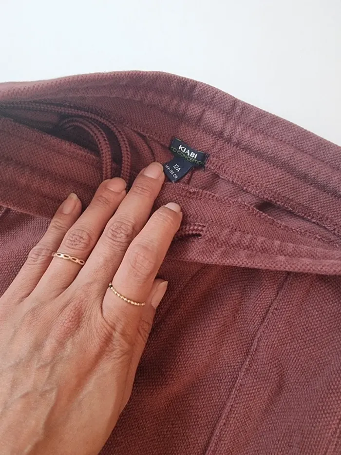 Pantalon en coton gaufré bordeaux - photo numéro 2