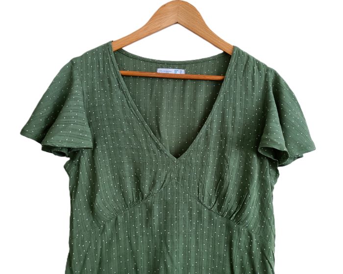 Robe verte à pois blancs. Primark. Viscose. Taille 42 - photo numéro 2