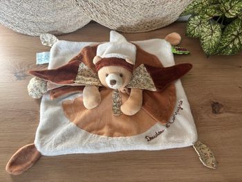 Doudou plat ours marron blanc tatoo doudou et compagnie