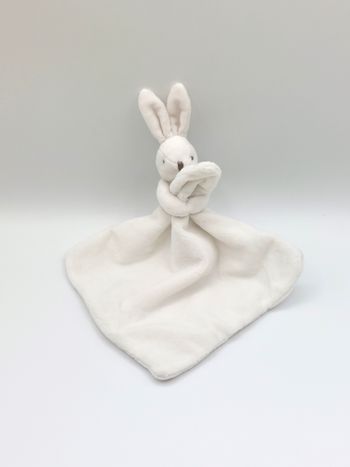 Doudou peluche lapin blanc JACADI et son mouchoir – 17 cm - sos doudou