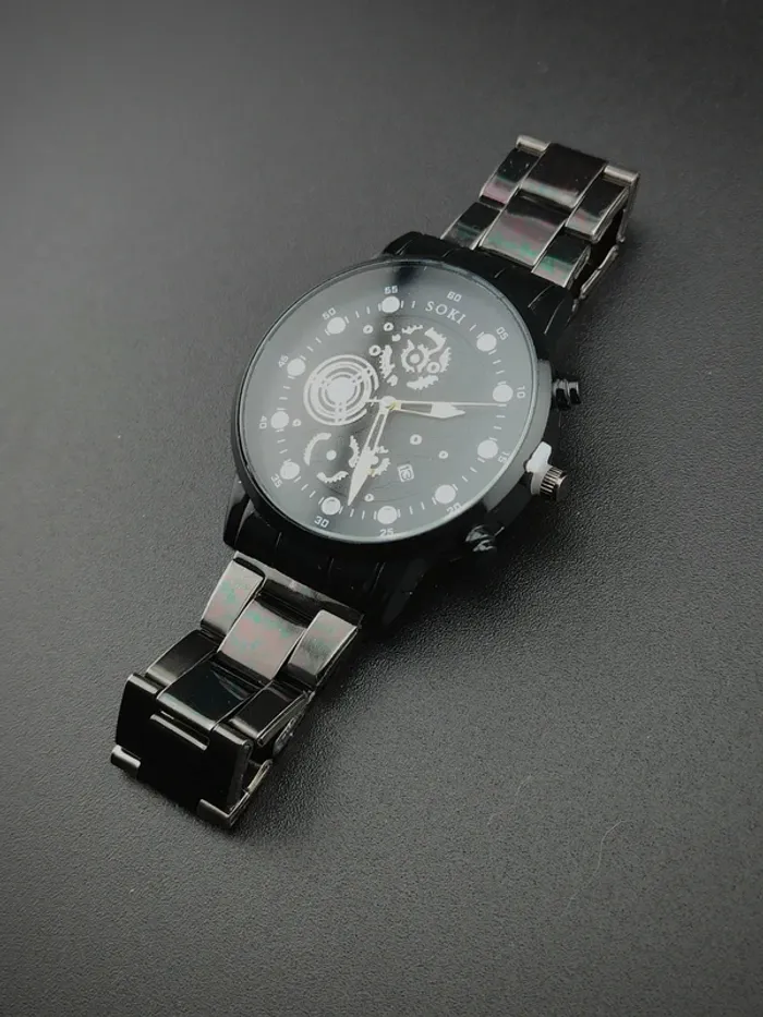 Montre noire métallique, duo bracelets perles - photo numéro 3