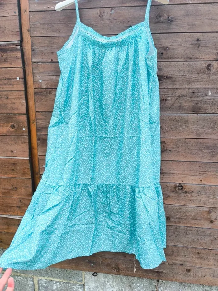Robe mi longue à fleurs turquoises et blanches femme 42 - photo numéro 7