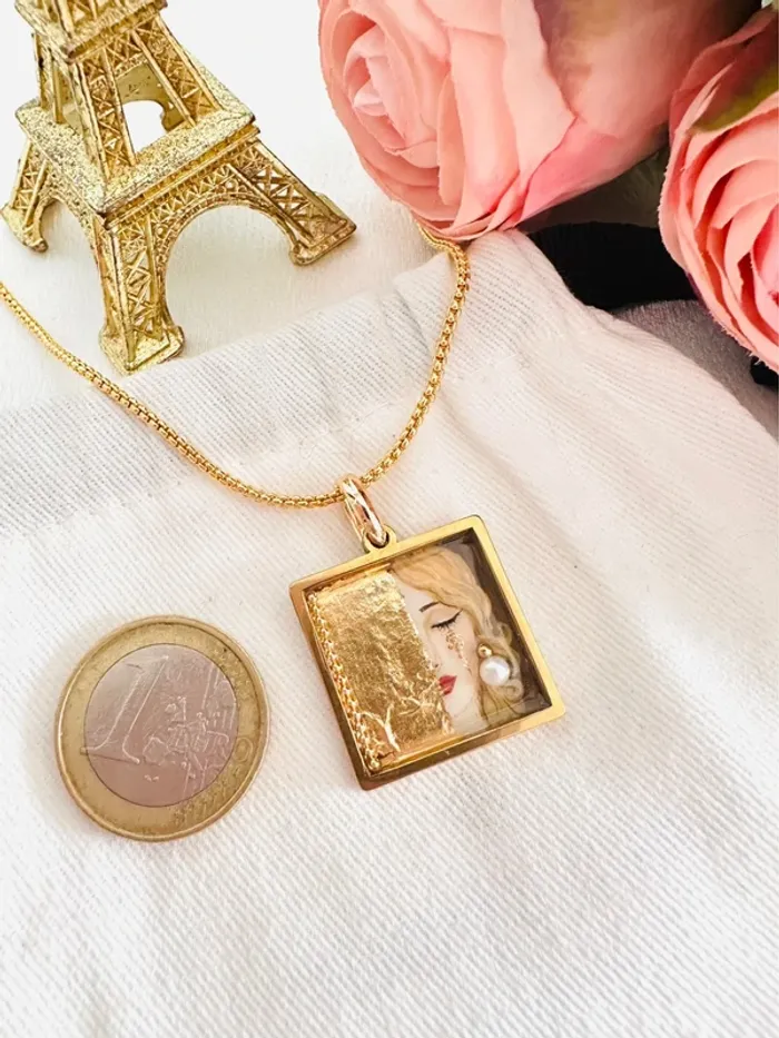 🥲Collier artisanal unique avec perle d’eau douce naturelle – inspiré de Gustav Klimt - photo numéro 10