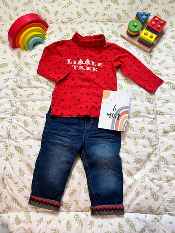 ensemble sous pull rouge imprimé kiabi et jean bleu du pareil au même 6 mois