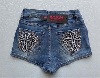Beau Short jean Y2K broderies croix & strass - coupe sexy - T36/S 
