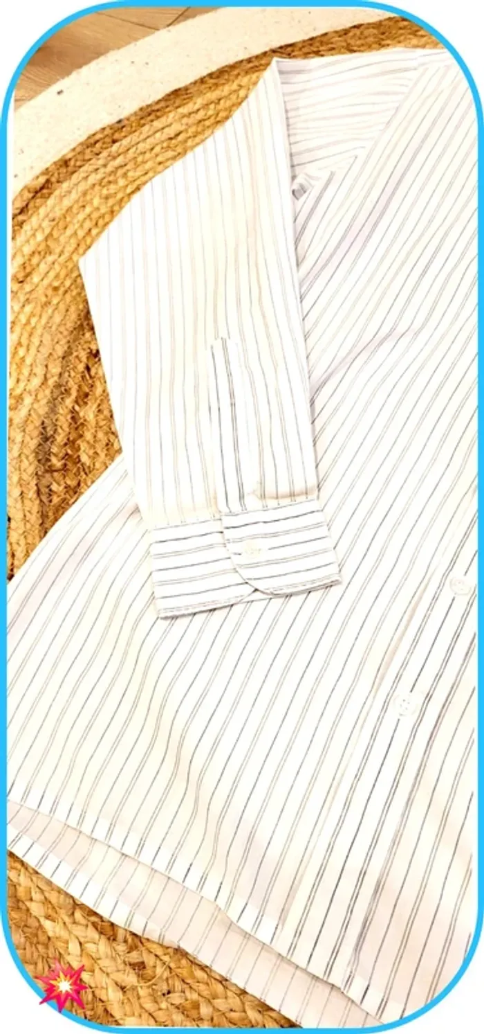 Chemise homme C&A rayée blanche/grise - Taille L - Très bon état - photo numéro 3