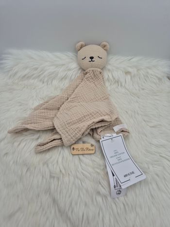Doudou Plat Carré Ours Lange Mousseline de Coton Beige H&M