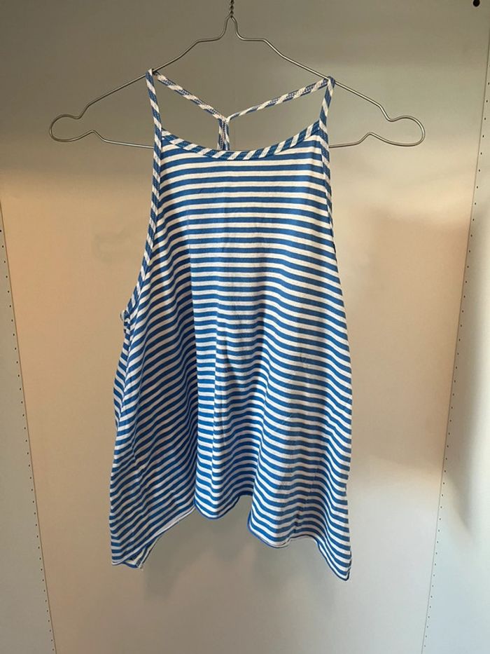 Débardeur ample rayé blanc et bleu Hollister