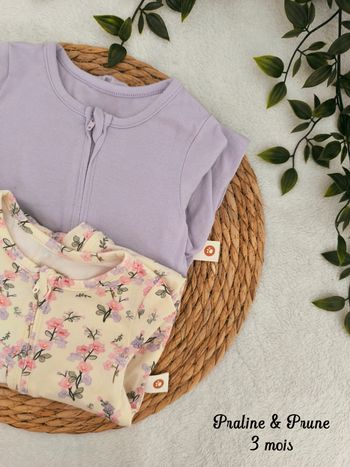 🪻 Grenouillère mauve et fleurie Cosy Pixies, 1/3 mois