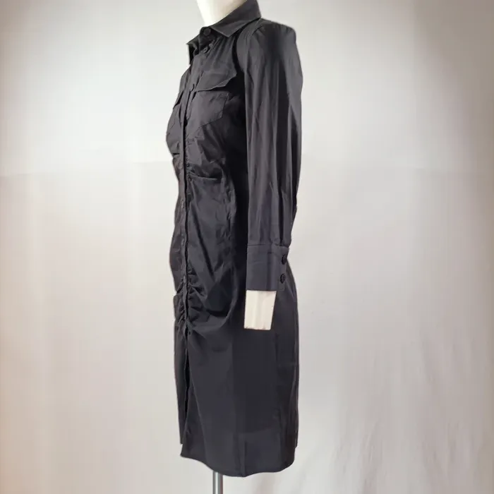 Robe-chemise noire Patrizia Pepe cintrée à poches, manches 3/4, taille 42 A1131 - photo numéro 3