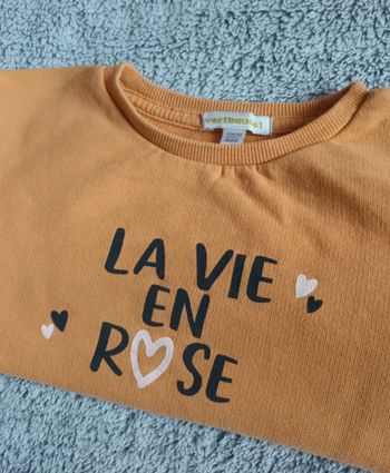 Sweat / Pull à Motifs Coeur " La Vie En Rose " Fille Jaune Moutarde & Noir | 8 Ans - 128 cm 💐🌻