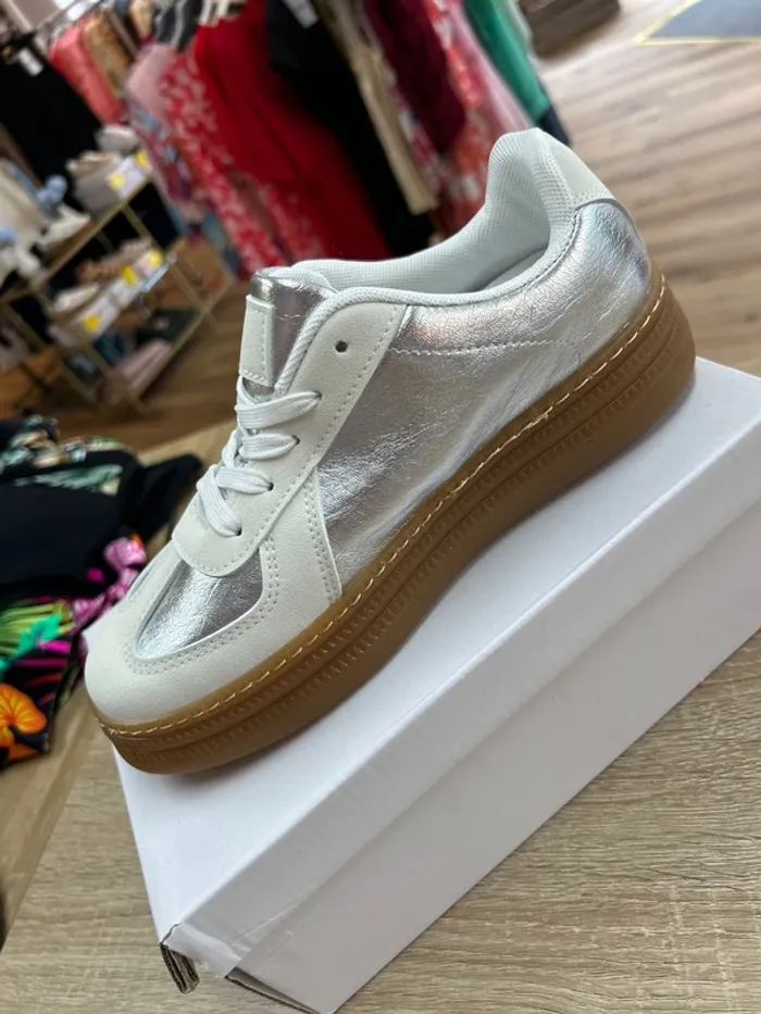 Basket femme taille 37 chaussures femme blanc et argent tennis femme 37 - photo numéro 3