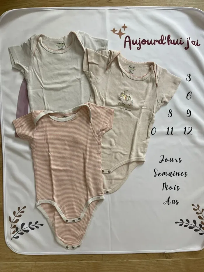 Lot de 3 bodys bébé fille – Été – Taille 18 mois – Marque Kiabi