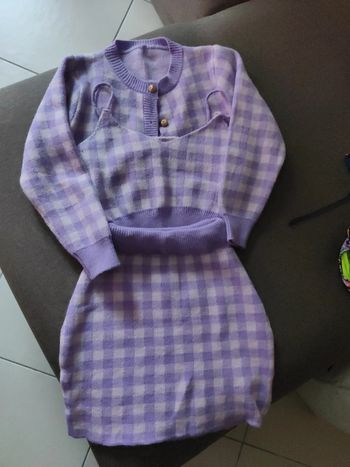 Ensemble 3 pièces mauve à carreaux