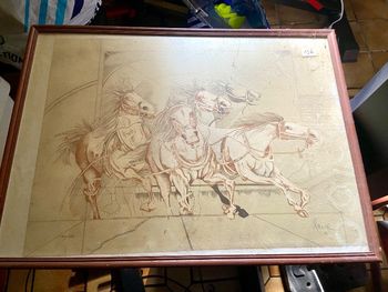 Cadre lithographie l’attelage au grand galop