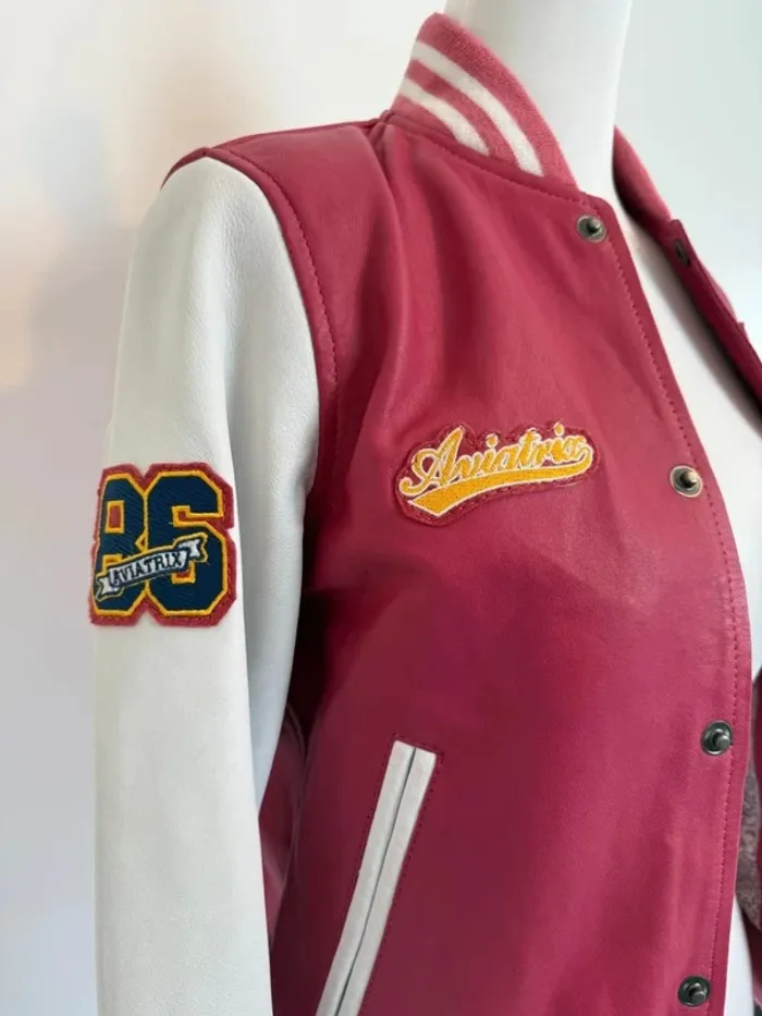 Veste bomber Aviatrix en cuir femme rose taille M très bon état - photo numéro 3