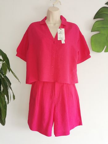 Ensemble chemise et short rose fuschia viscose et lin Bonobo Taille XS
