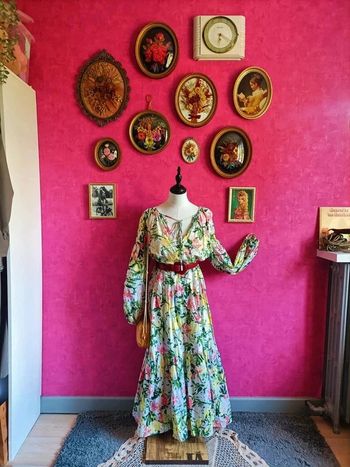 Robe maxi vaporeuse manches longues bouffantes style bohème à fleurs H&M taille M