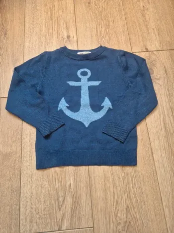 Pull fin h&m bleu chiné ancre marine 98/104 cm (3/4 ans) en parfait état