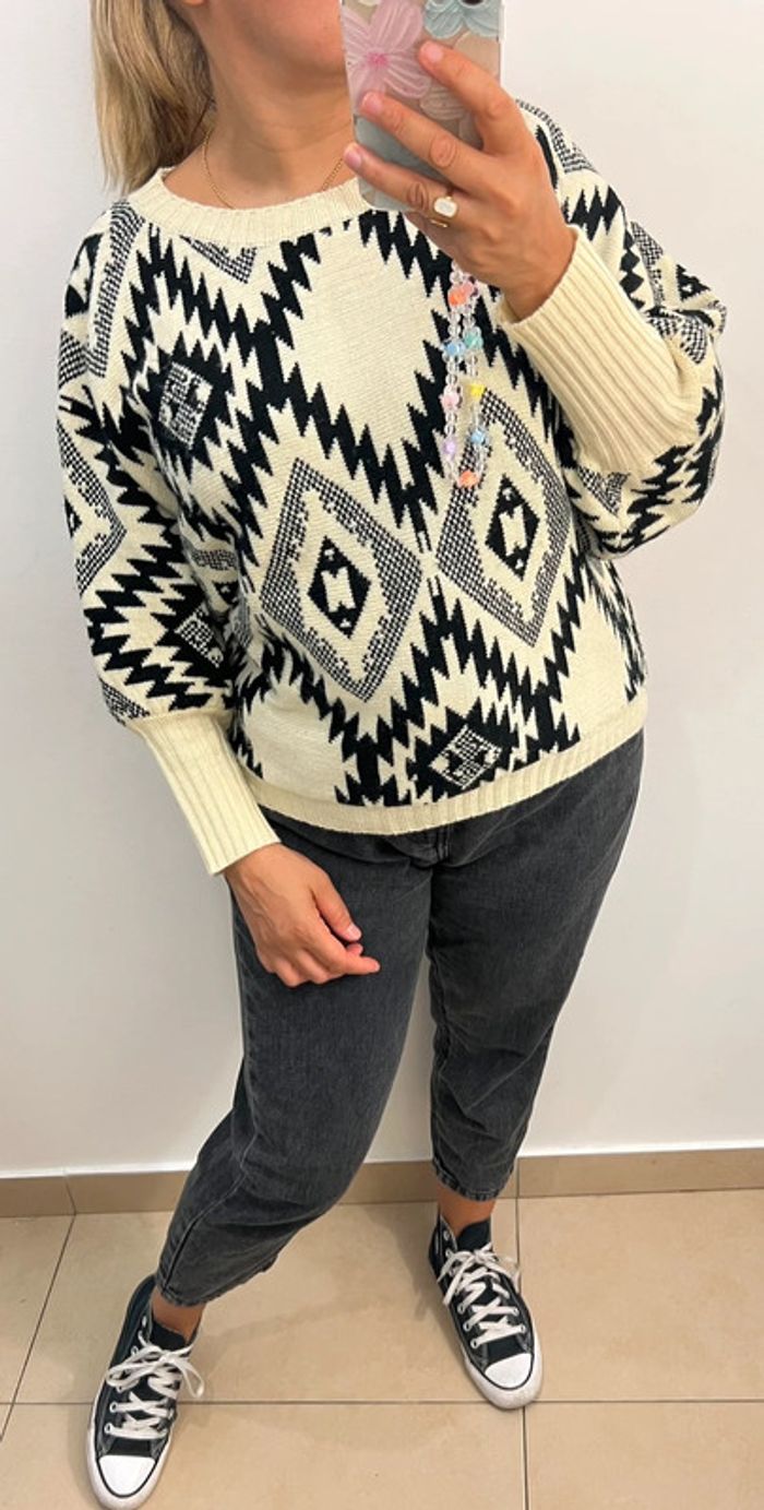 Pull Crème Et Noir Taille 42 - photo numéro 4