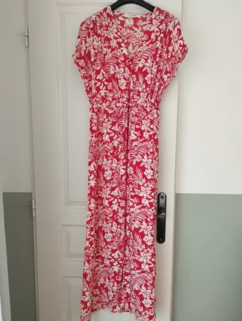 Robe longue rouge à fleurs Eléonore promod S