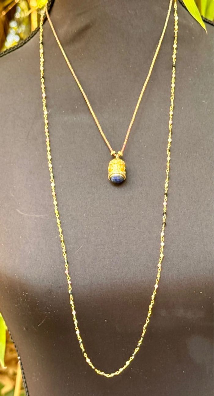 Sautoir habaha Paris 2 rangs perles naturelles grigri acier inoxydable cristaux - photo numéro 10