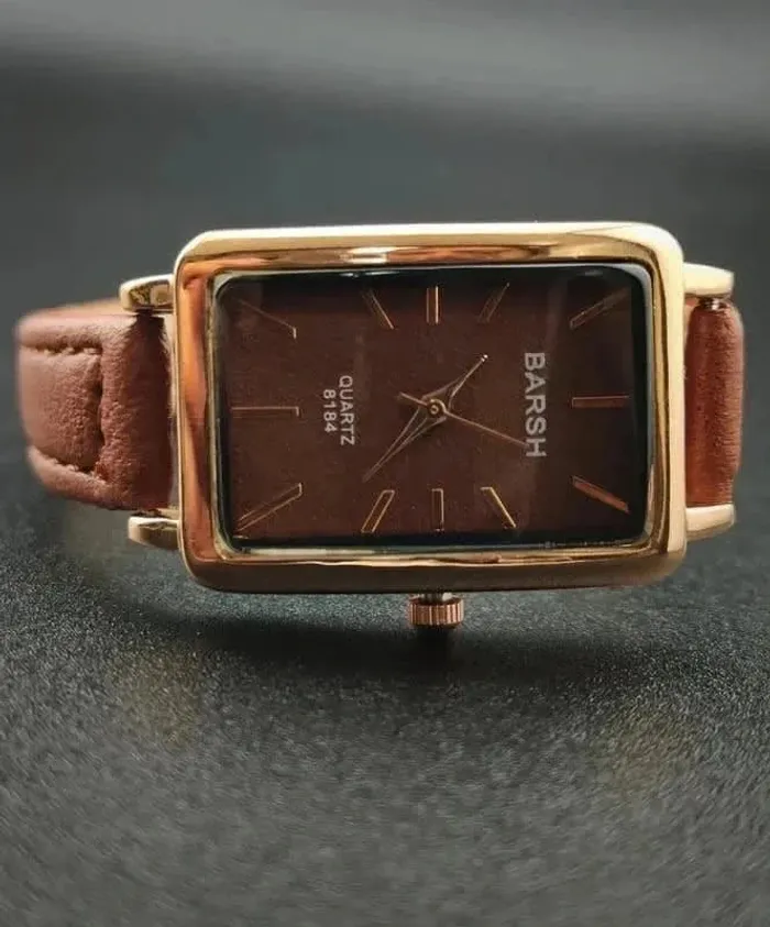 Montre fine rectangulaire, brun & rose-doré - photo numéro 2