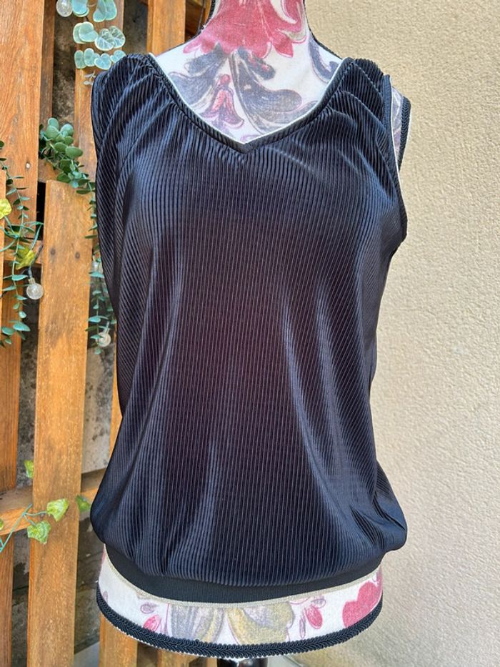 Débardeur fripé brillant top haut noir coutures doré - noir brillant taille 38 M