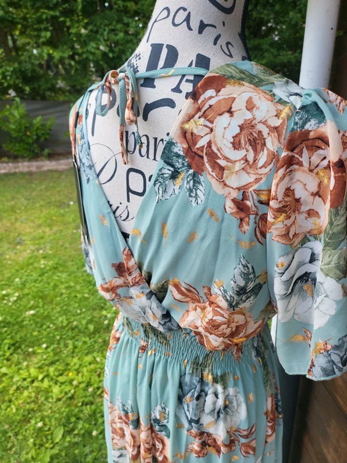 Robe fluide légère floral dorée mariage témoin M L - photo numéro 7