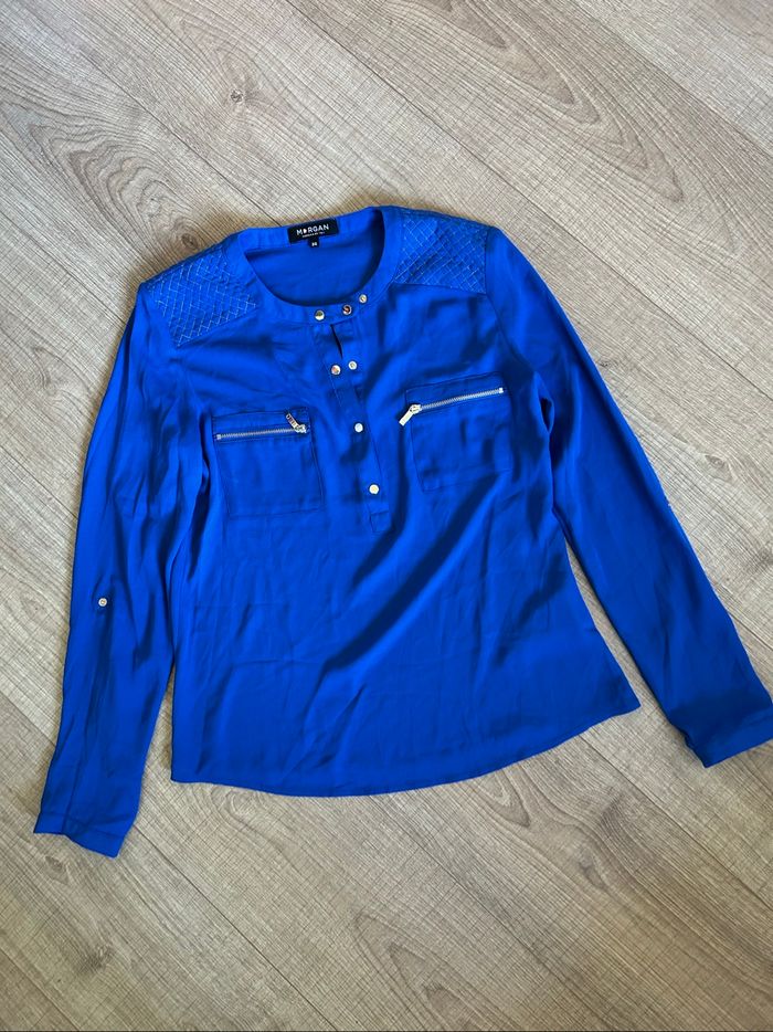 Blouse bleue et dorée à manches longues Morgan taille 36 jamais portée - photo numéro 7