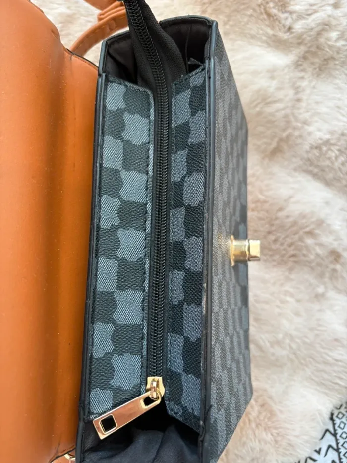 Sac à bandoulière damier noir et marron - photo numéro 4