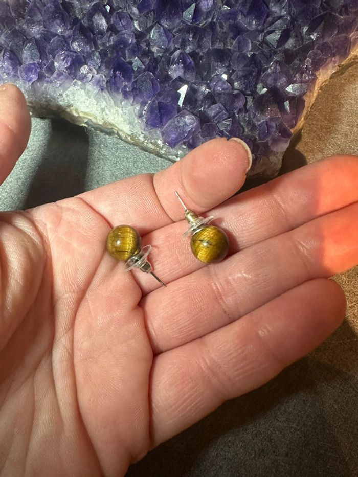 Boucles d’oreilles œil de tigre - Pierre naturelle - photo numéro 5