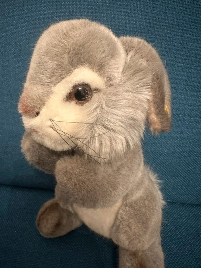 Peluche ancienne Steiff Lapin rigide debout lièvre gris 24cm doudou collection - photo numéro 2