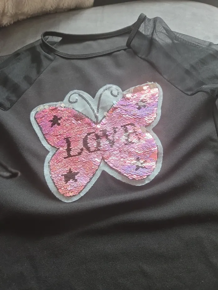 T-shirt manches courtes noir papillon - photo numéro 5