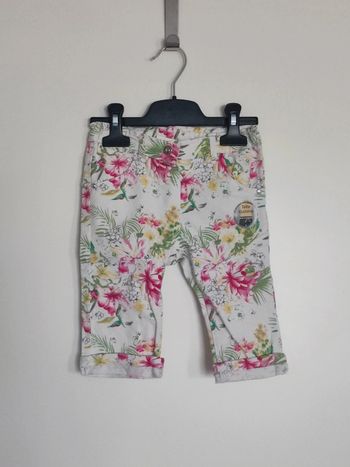 Pantalon tropical fleur rose vert blanc jaune