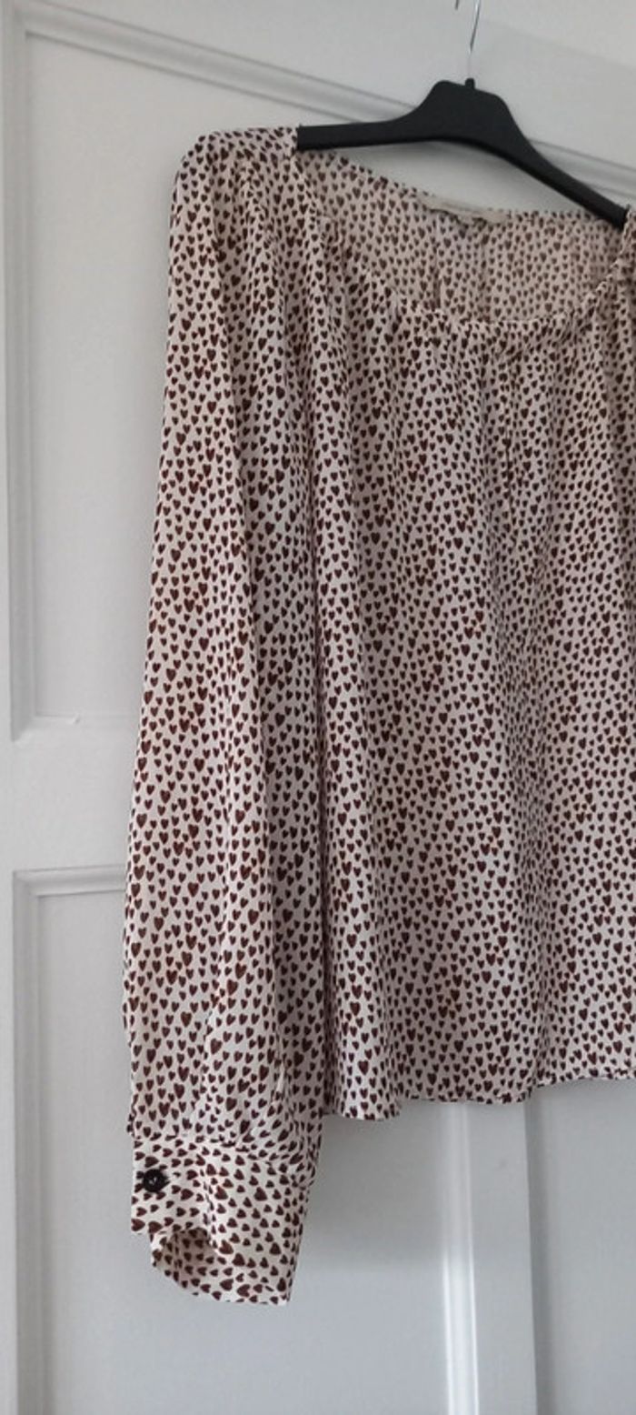 Blouse manches longues motif cœurs marron et blanc La fée maraboutée 42 - photo numéro 4