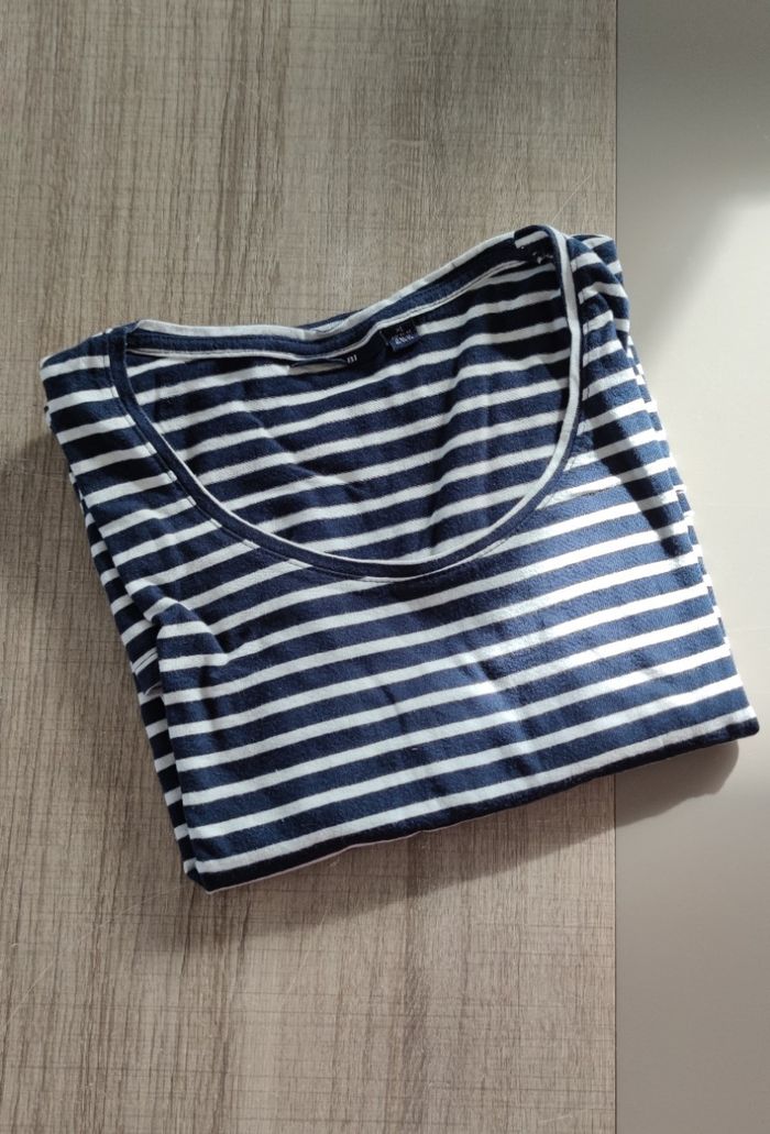⚓ T-shirt marinière bleu marine à rayures blanches – Kiabi – Taille XL – Femme - photo numéro 6
