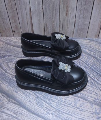 Mocassins Noirs Neufs - Nœud & Ourson Strass - Taille 28