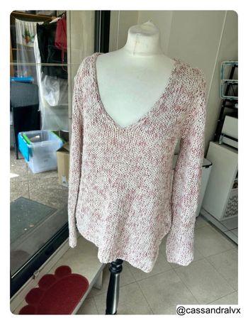 Pull Blanc crème rouge Zara