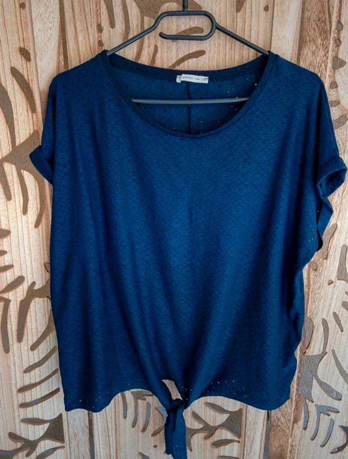 Blouse bleu marine en maille ajourée - T 42 - Nœud à la taille Woman By Gemo - photo numéro 5