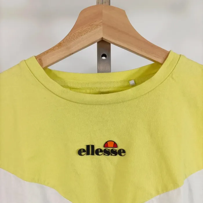 Crop top Ellesse bicolore jaune et blanc - 100% coton été Tshirt femme Femme - Taille S A639 - photo numéro 2