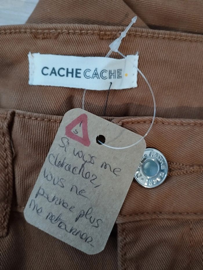 Jean XS taille haute et bas évasé Cache Cache marron clair - photo numéro 10