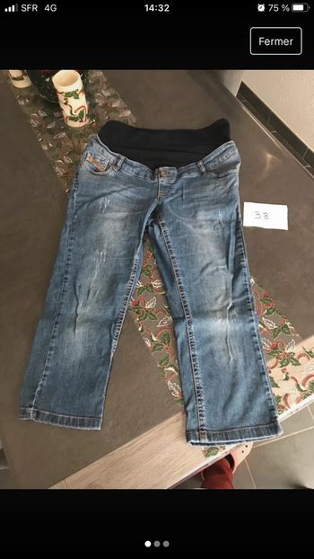 Pantacourt jean de grossesse bleu