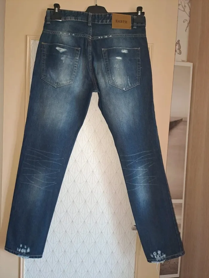 Jean homme slim fit neuf effet used piazza Italia étiquette vente enlevée 42 France (46 Italie) - photo numéro 2