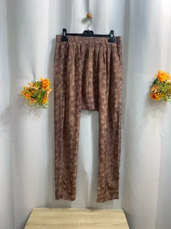 Sarouel pure soie Maje taille élastique marron avec motifs taille L = 40/42 neuf - n41p