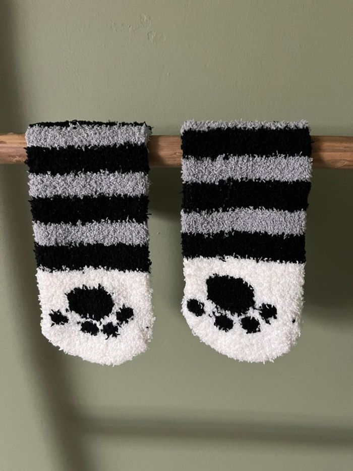 Chaussette peluche patte de chat taille unique
